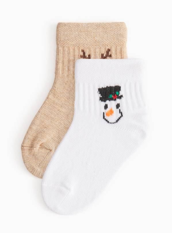 Neutral & White Christmas Character Socks 2-Pack 6-12 months